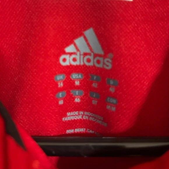 Men’s Adidas Striped Collared Embroidered Logo Red Polo Short Sleeve Top Medium - Picture 6 of 7